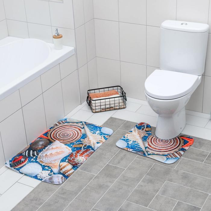 Набор ковриков для ванны и туалета «Ракушки» 2 шт, 79×49, 49×40 см