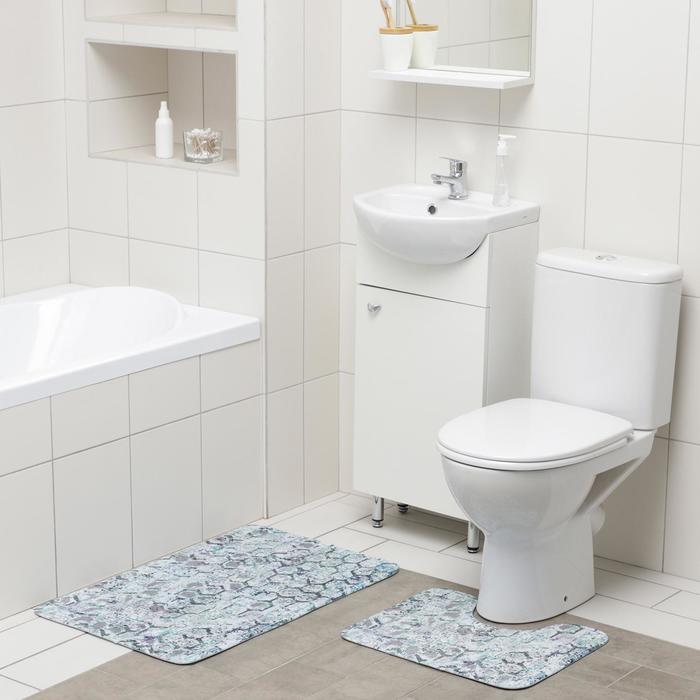 Набор ковриков для ванны и туалета Доляна «Рэли», 2 шт: 50×80, 40×50 см