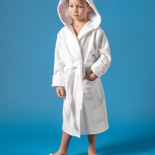 Детский махровый халат с капюшоном (Белый)